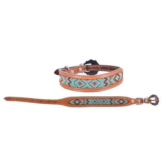 Showman Couture Genuine Leather Dog Collar w/ Multi-Color Beaded Inlay