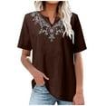 thumbnail image 2 of Spring Tops for Women 2025 LEBONYARD Womens Plus Size Clearance $5,Tops for Women Trendy Summer 50% off clear,Fashion Women's Summer V-Neck Short Sleeve Cotton Linen Solid T-shirt Blouse Brown L, 2 of 5