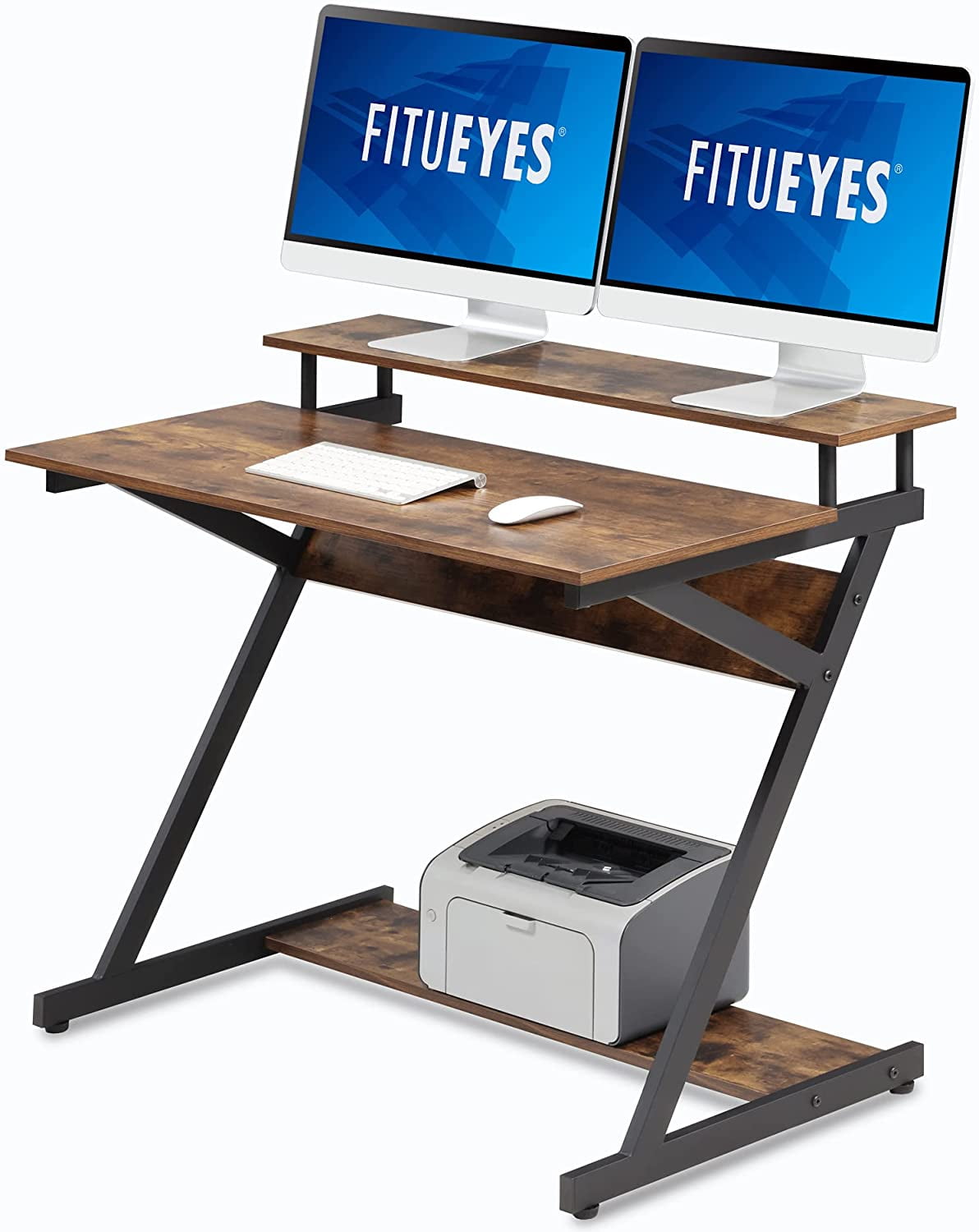 Computer Desk with 2-Monitor Shelf 