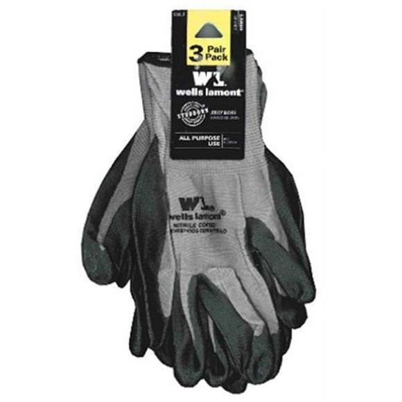 Wells Lamont 546LF Mens Nitrile Coated Knit Gloves, 3 Pack