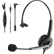 Wantek Cell Phone Headset with Microphone Noise Cancelling & Call Controls, 3.5mm 2.5mm Headphones for iPhone Samsung PC Business Skype Softphone Call Center Office, Clear Chat, Ultra Comfortm