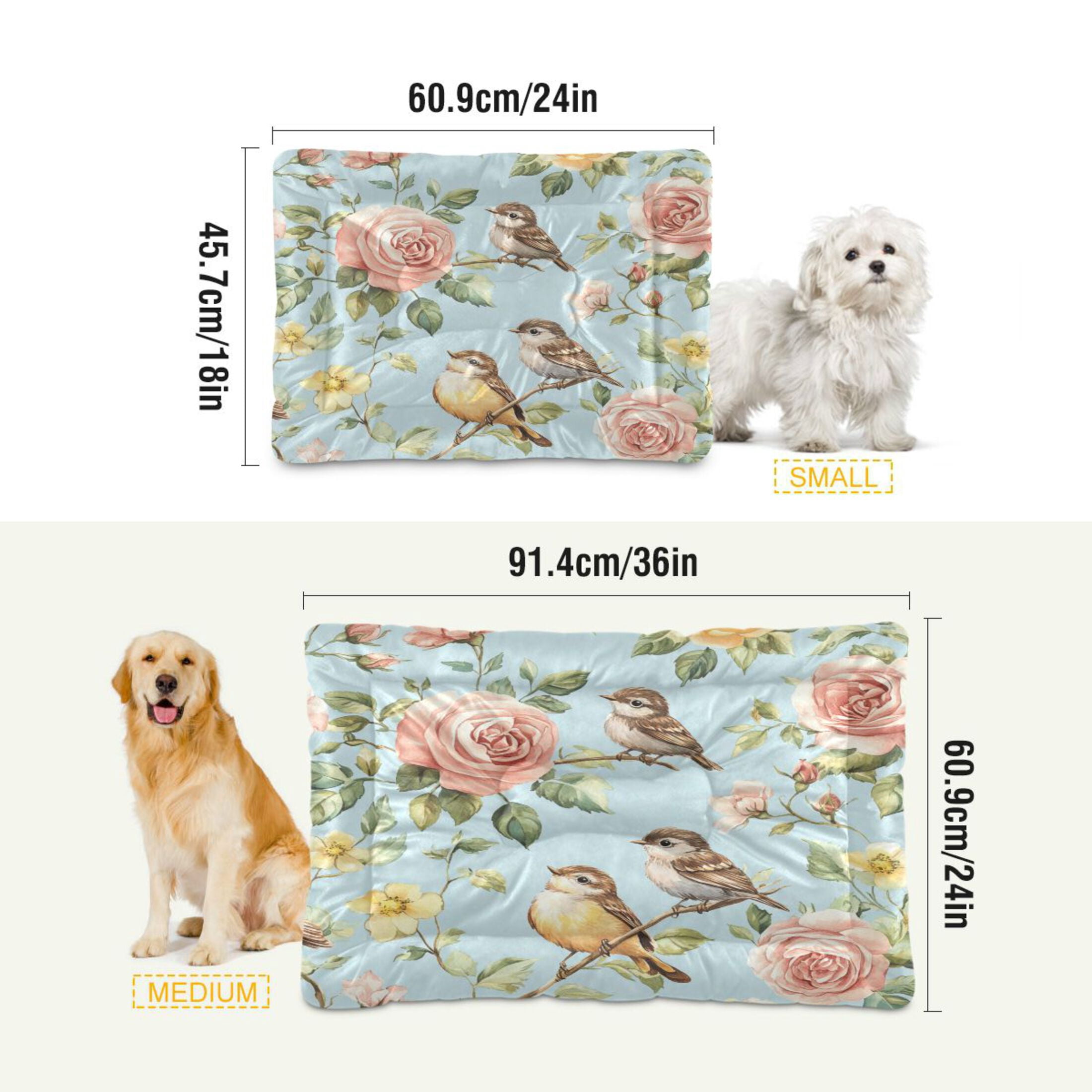 Qxltty Rose Sparrow Drawing Ped Pad Wear-resistant and Hard to Bite Through Sleeping Pad for Small Medium Large Dogs Winter Pet Bed 36×24in