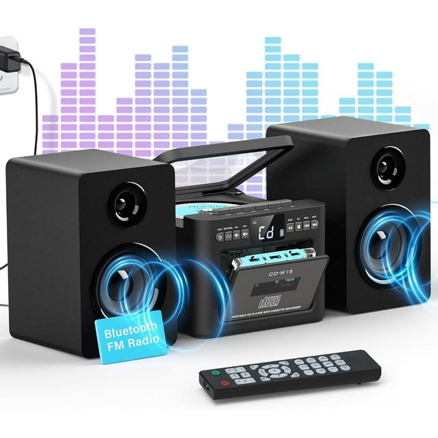 Sistema estéreo Greadio con reproductor de CD/casetes Boombox de 40 W