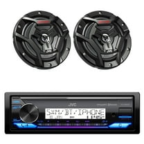 JVC KD-X38MBS Single DIN Marine MotorSports USB Bluetooth AM/FM Stereo Receiver with 2x 6.5" 150 Watt Peak Power 2-Way Waterproof Boat Audio Speakers (Black)