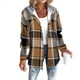 thumbnail image 2 of Camisas A Cuadros para Mujer, Chaqueta de Larga con Botones y Forro , Sudadera con Capucha, Blusa Informal de Moda. Marrón Oscuro M, 2 of 6