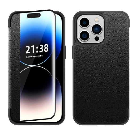 Case for Apple iPhone 14 Pro (6.1") Ultra Slim Luxury PU Leather Clear View Window Flap Full Body Protective Flip Folio Phone Cover fit iPhone 14 Pro - Black