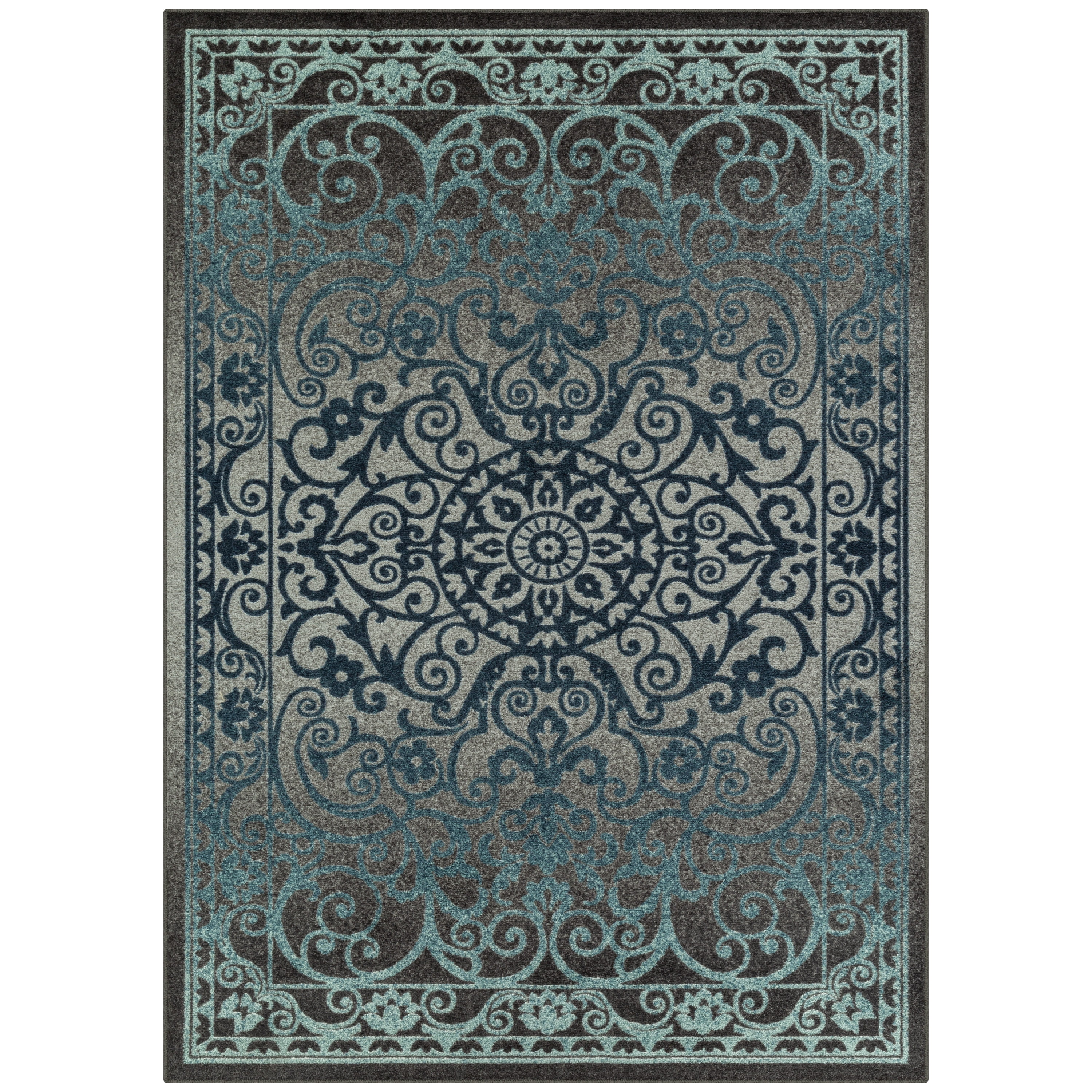 Mainstays India Medallion Textured Dark Gray Blue Area Rug, 5'x7'