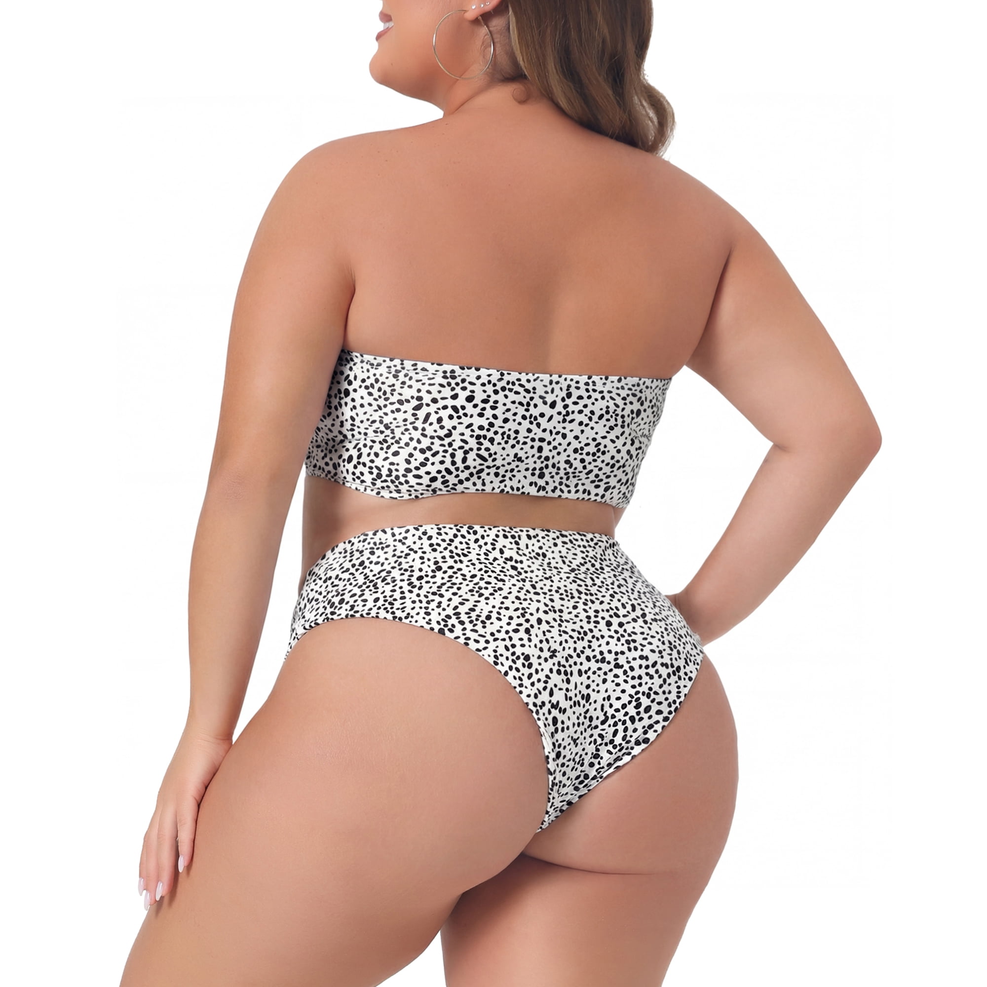 DARING DIVA Women's Plus 2pcs Bandeau Bikini High Waist Bathing Suit 1X White