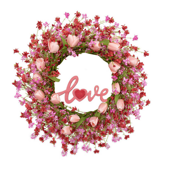 Valentines Day Wreaths for Front Door 22 Inch Valentines Wreath Artificial Valentine's Day Wreath with Red Pink Roses Tulips and Heart-Shaped Wooden Plaque for Valentine's Wedding Anniversary