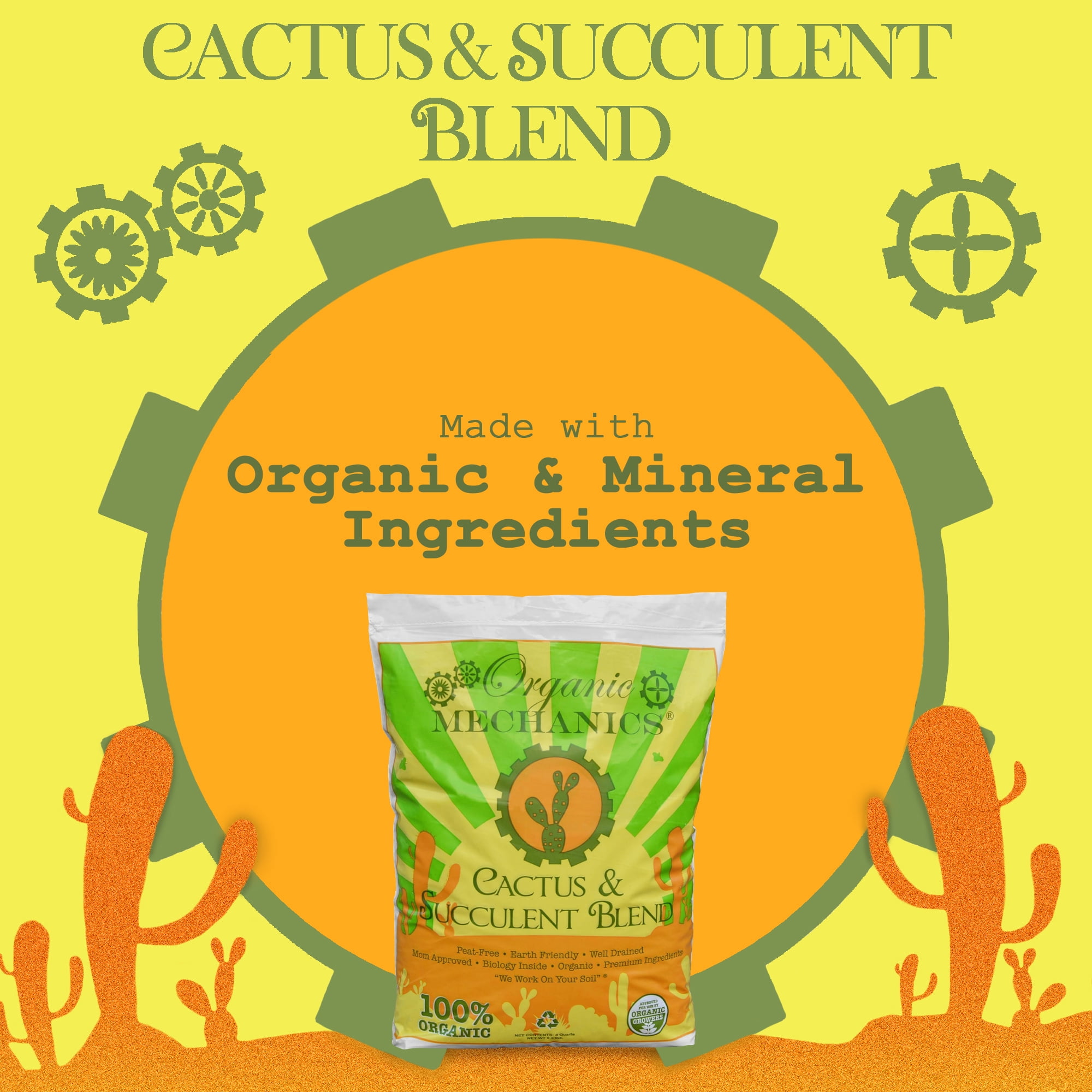 Organic Mechanics Cactus and Succulent Blend Potting Soil, 8 qt (Pack of 4) – Well-Drained Organic Mix – Enhances Plant and Root Growth with Biochar, Rice Hulls, and Worm Castings - Peat-Free & Eco-Fr