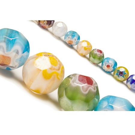 Multi-Color Round Faceted Millefiori Glass Beads Glassy Finished 10mm Sold per pkg of 25pcs/ 24cm String