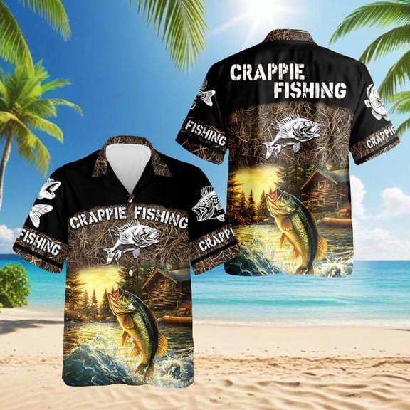 Crappie Fishing Hawaiian Shirt for Men, Button Down Summer Beach Short Sleeve, Outdoor Style, S-5XL