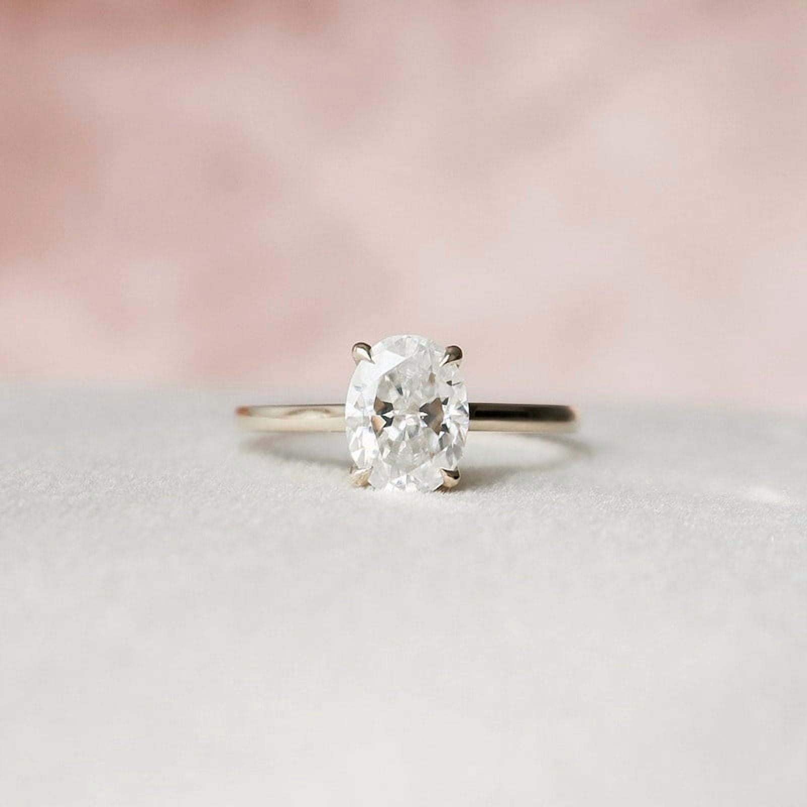 SOLITAIRE JEWELS 0.90CT Oval Cut Moissanite Hidden Halo Engagement Solitaire Ring for Women 10k Yellow Gold