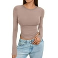 thumbnail image 5 of Stichou Women's Long Sleeve Crop Top - 2026 Spring Summer Stretchy Comfort Fit, Casual & Workout Wear Light Brown M, 5 of 5