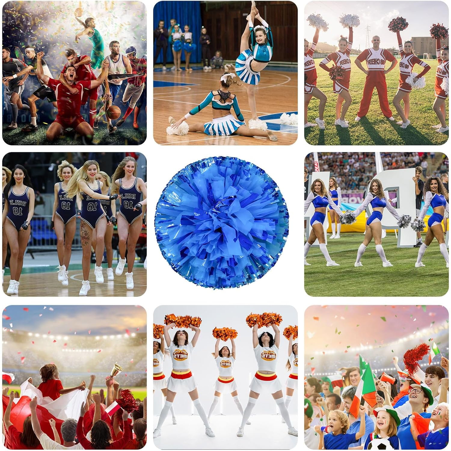 24 PCS pom poms Cheerleading,13.8inch for Sports Teams, Dance Training, and Party Celebrations with Finger Rings