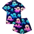 thumbnail image 6 of Xdegoge Womens Loungewear Set Soft Lightweight Short Sleeve Sleep Shirts and Elastic Shorts for Relaxing Home Vacation Cute 2 Piece Button Up Pajamas, 6 of 8