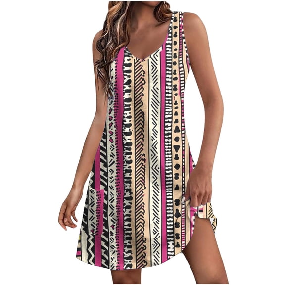 Jesvior Summer Dresses for Women Casual Loose Sleeveless A-Line Tank Dress with Pockets Knee Length Boho Floral Printed Beach Sundress
