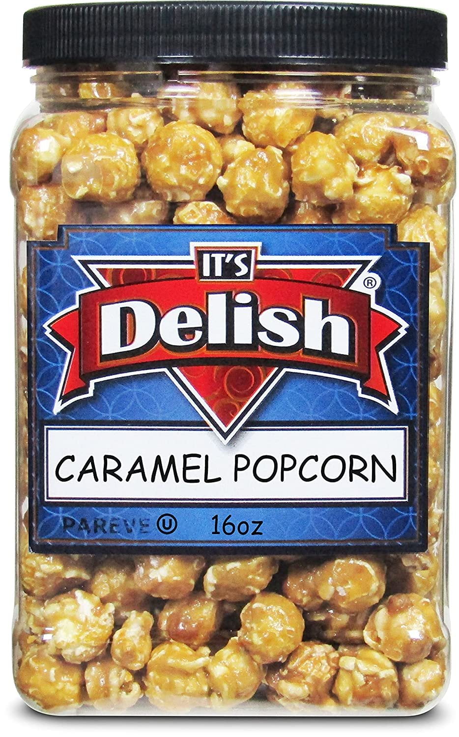 Gourmet Caramel Popcorn by Its Delish, 16 OZ Jumbo Container  Original Caramel Corn Air Popped Sweet and Crunchy Glazed Carmel Corn Snack, Movie Night, Parties, Events - Gluten Free, Vegan, Kosher