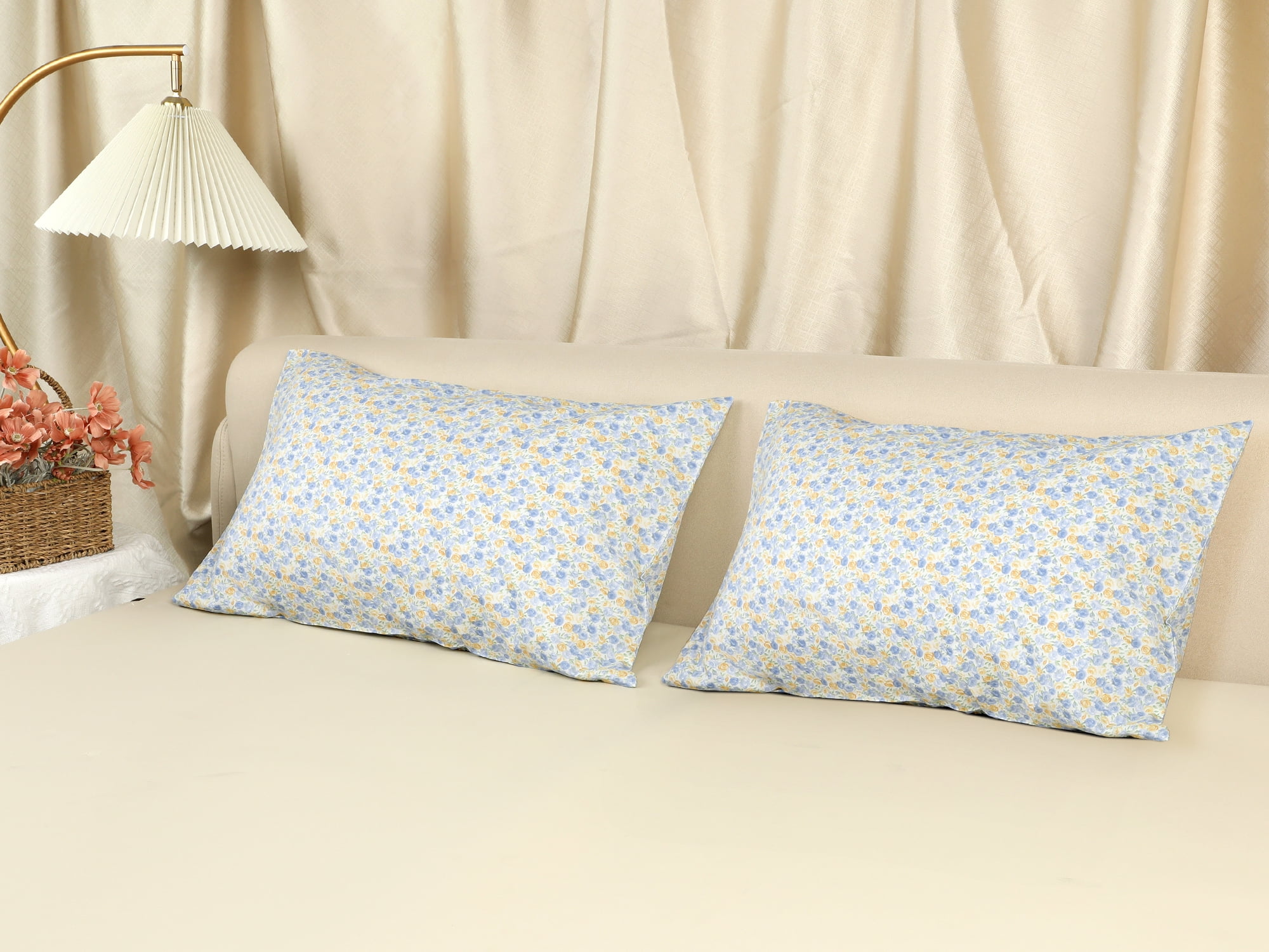 Unique Bargains 2 pcs Pillowcase for Hair and Skin Soft Cotton Floral Pillow Cases Yellow