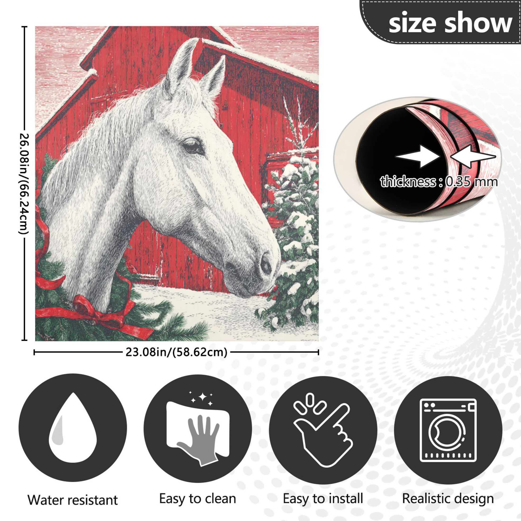 Dishwasher Magnetic Refrigerator Magnet Cover Sticker Home Decorative 23"x26" White Horse with Red Bow