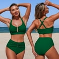 thumbnail image 4 of Kctiaxy Green Womens Swimsuits 2 Piece Pleated V Neck Bikini Sets Solid Color Cutout Tankini Top with Briefs Casual Slim Fits Workout Bathing Suits L, 4 of 8