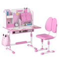 thumbnail image 2 of 2Pcs/Set Kids Study Desk Chair Set, Height Adjustable Children School Study Table Chair Set with Sitting Corrector, Ergonomic Desk Chair with Book Stand, Foot Pedal, Partition Design (Pink, Blue), 2 of 8