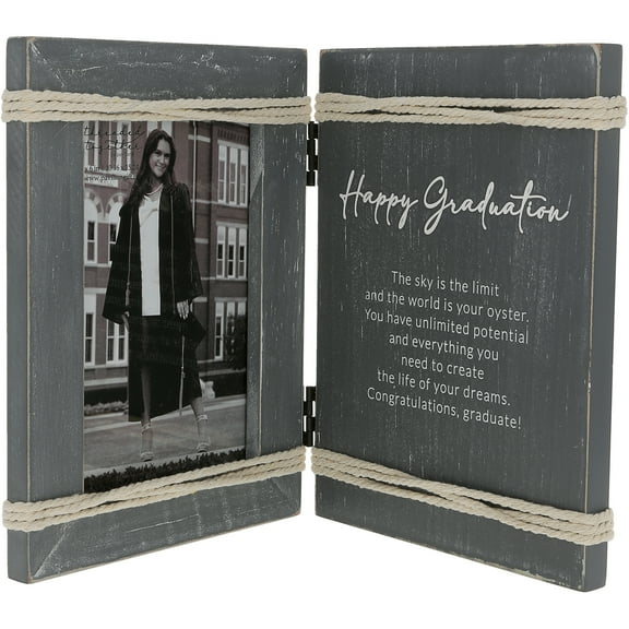 Pavilion Gift Company - Happy Graduation - 5.5" x 7.5" Hinged Sentiment Frame (Holds 4" x 6" Photo)