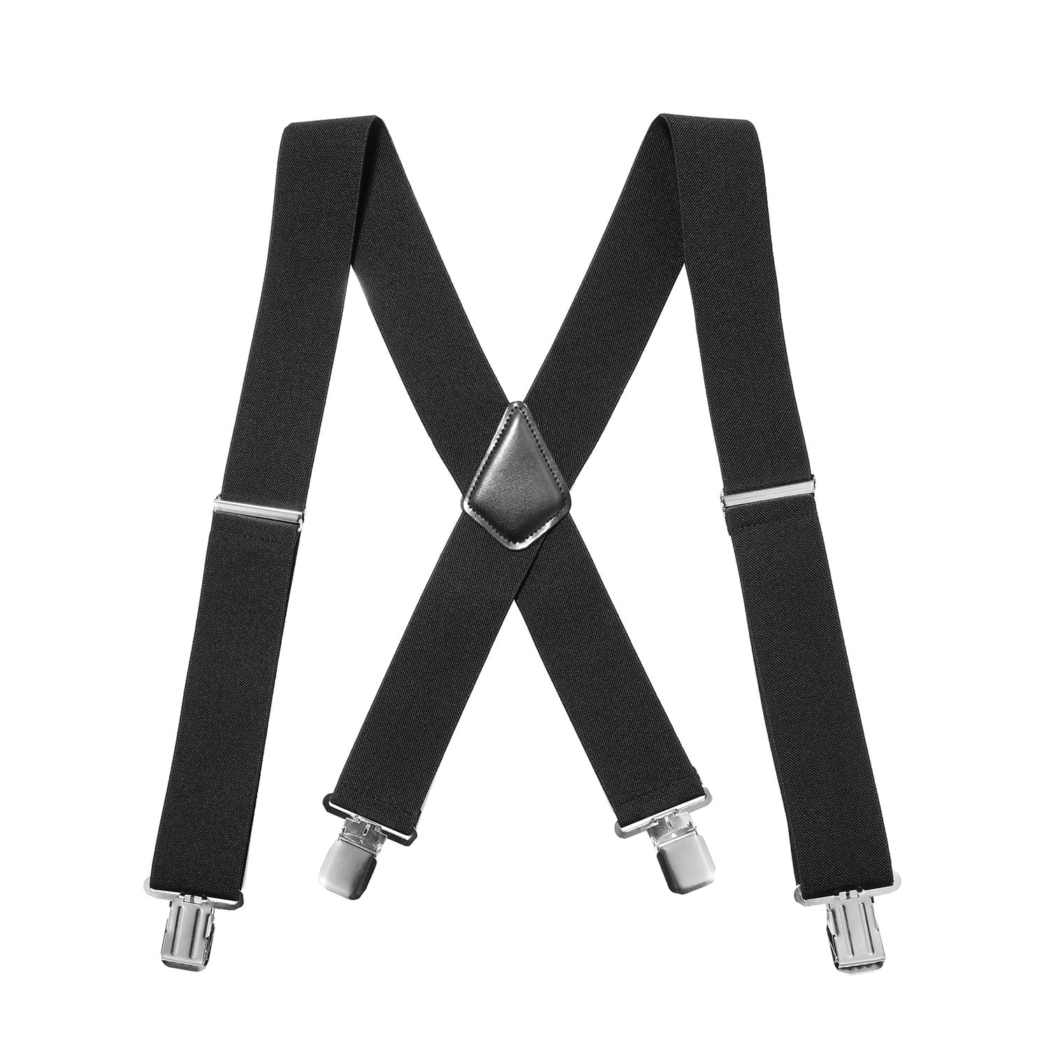 Buyless Fashion Men Suspenders Elastic Adjustable 48 in Leather Y Shape 1 inch 5118-Black