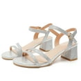 thumbnail image 4 of kkdom Women Sandals Heels Open Toe Sandals Dress Shoes Wedding Party Ladies Bridal Silver Size 5, 4 of 6