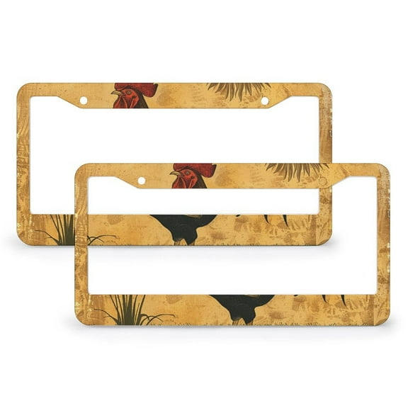 RUSTIC ROOSTER AMERICANA FAMILY License Plate Frames 2 PCS Farmhouse Animals Rooster Chickens Car License Plate Frame for Girl Women Men Vehicles 2 Holes Aluminum License Plate Frame
