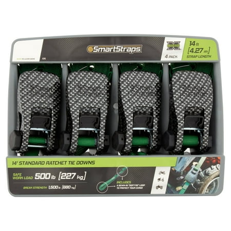 SmartStraps CarbonX 14' Standard Ratchet Tie Downs, 4 pack