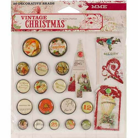 My Minds Eye Vintage Christmas Decorative Brads, 20pk