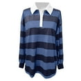 thumbnail image 4 of Telankuip Womens Long Sleeve Striped Polo T-Shirts Loose Fit Y2k Color Block Pullover T Shirts Casual Comfortable Soft Streetwear Rugby Going out Tops Dark Blue M, 4 of 5