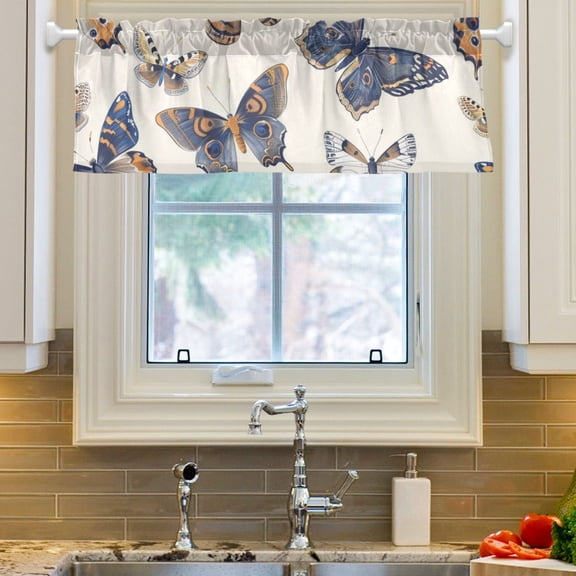 Ryvnso Butterflys Blue Window Valance Kitchen Farmhouse Rod Pocket Short Curtain 54x18 inch