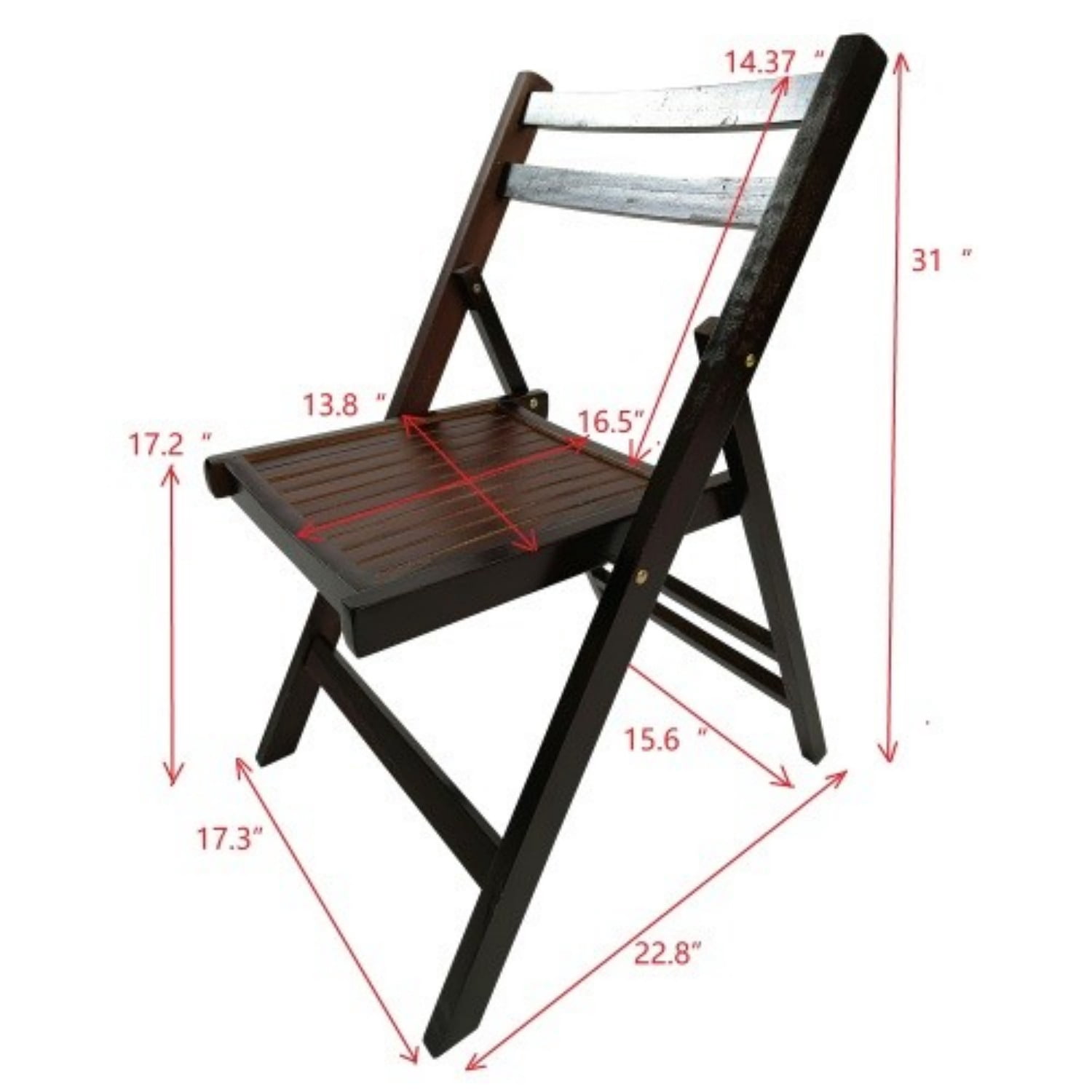 Folding Chairs Set of 4, Solid Wood Folding Chairs with Slatted Seat, Portable Event Chairs for Dining Room, Kitchen, Wedding & Party, Cherry