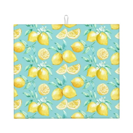 

Lukts Yellow Lemon Print Ultra Water Dish Drying Mat Slip Resistant Pad for Sink Dishes or Under Rack Kitchen Counter Accessories