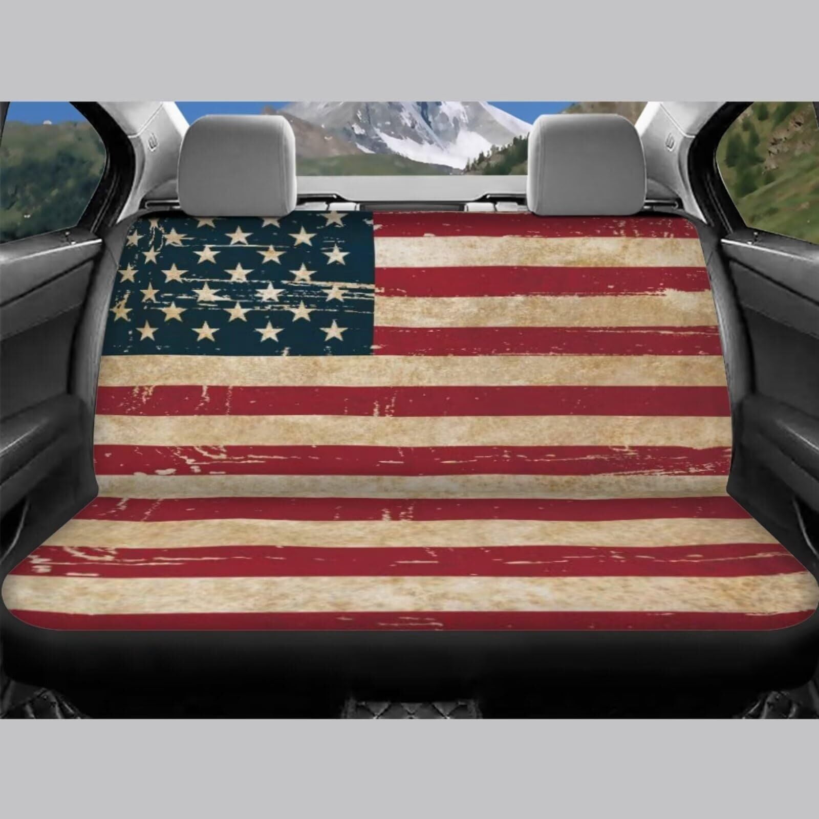 Brythos 4 Piece Vintage American Flag Car Seat Covers Front and Rear Seat Cushion Protectors