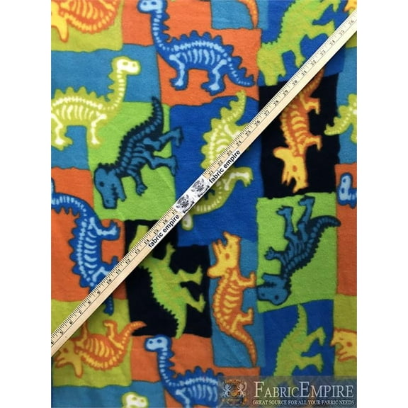 Fleece Printed Antipill Winter Fabric COLORFUL DINOSAUR X-RAY / 58" Wide / Sold by the yard
