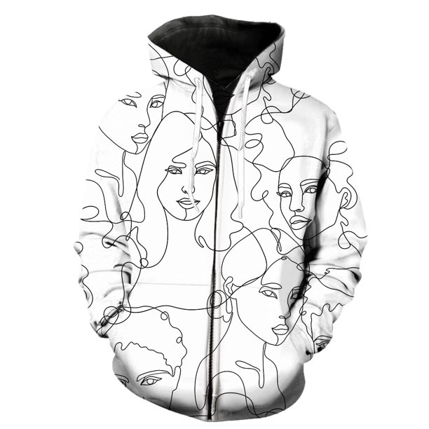 Sudadera con capucha y cremallera para hombre, con retrato de línea abstracta, divertida, estampada en 3D, estilo Harajuku de gran tamaño, gran oferta 2024, sudaderas de hip hop, tops para adolescente
