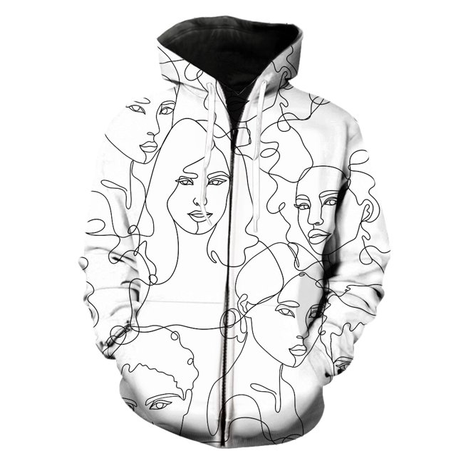 Sudadera con capucha y cremallera para hombre, con retrato de línea abstracta, divertida, estampada en 3D, estilo Harajuku de gran tamaño, gran oferta 2024, sudaderas de hip hop, tops para adolescente