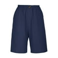 thumbnail image 4 of Mohiass Women's Summer Cotton Linen Bermuda Shorts Loose-Fit Elastic Waist Knee Length Cosy Shorts Casual Beach Shorts with Pockets Navy XL, 4 of 6