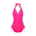thumbnail image 1 of VISgogo Traje de baño femenino de 2 piezas, camisola de cuello halter de color sólido con cordón + bragas de bikini para mujer, S / M / L / XL / XXL VISgogo moda, 1 of 9