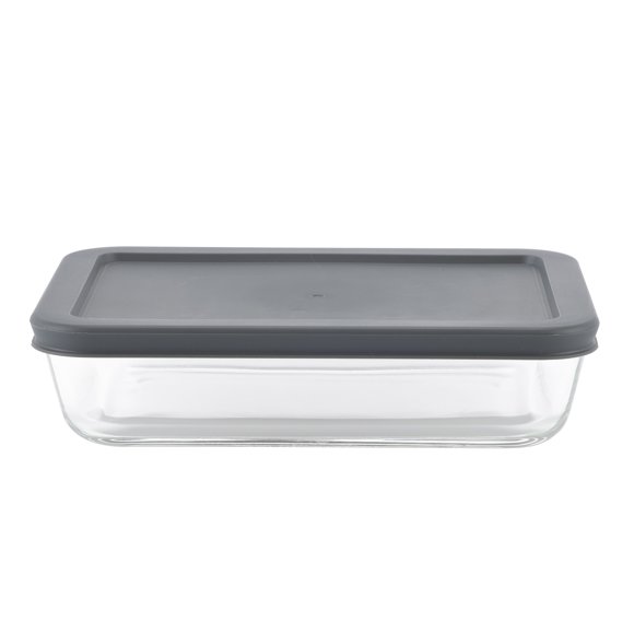 Mainstays Square Glass Food Storage Container with PE Lid 1.1L