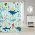 thumbnail image 2 of Manfei Cartoon Whale Shower Curtain 72Wx78L, Kawaii Fish Sealife Bath Curtain, Light Cyan, 2 of 5