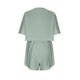 thumbnail image 4 of Honeeladyy Two Piece Outfits for Women Short Sleeve Shirts Wide Leg Shorts Suits Loose Solid Summer Lounge Sets Green L, 4 of 6