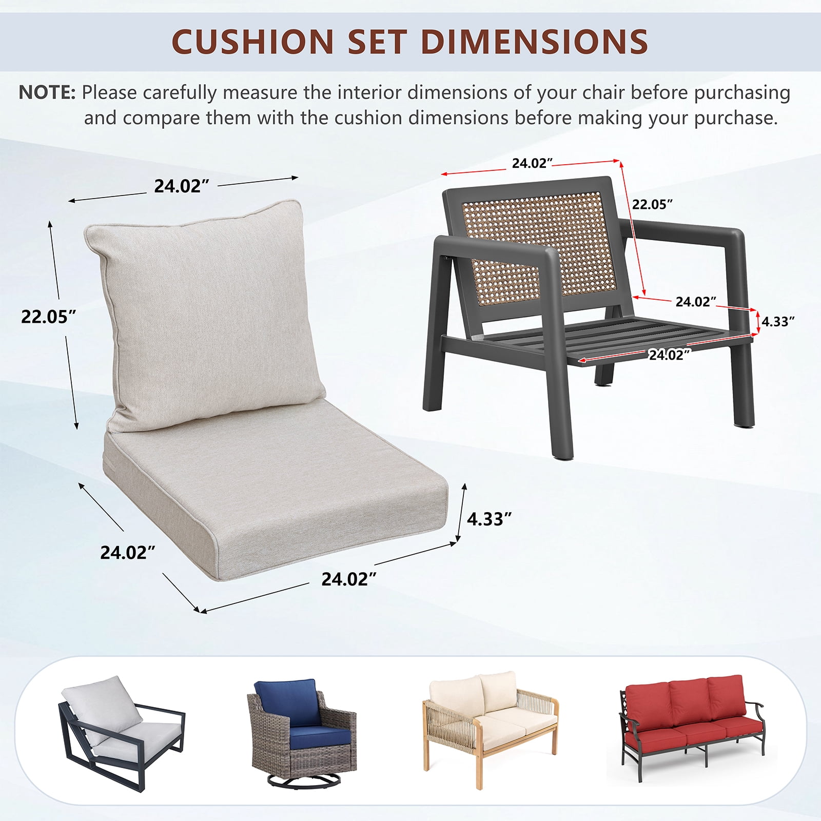 ATR ART to REAL 2PCS Outdoor Chair Cushion Set,Patio Furniture Replacement Cushions,24" x 24",Waterproof & Fade Resistant,Khaki