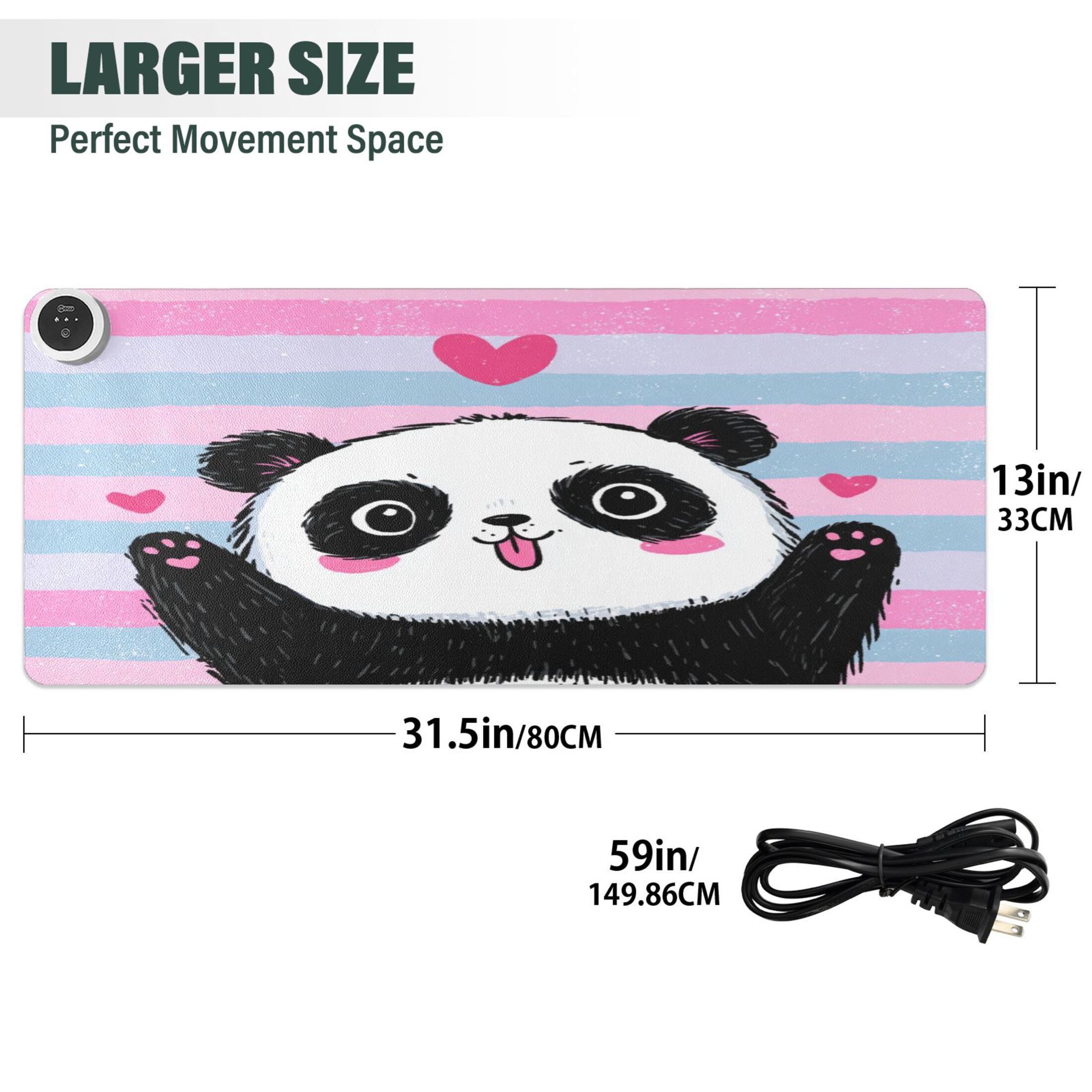 Large Heated Desk Mat Mouse Pad 31.5"x13"PU Leather Graphene Heating Desk Warmer with 3 Temperature Settings 110V US Plug Non-Slip Warm Pad for Home, Office, and Gaming Adorable Panda Love Design