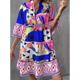 thumbnail image 6 of Women's Printed Notched Three Quarter Sleeve Tiered Dress Polyester 100% Fabric Easy Care Everyday Wear Casual, 6 of 6