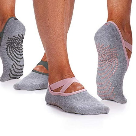 Gaiam Yoga Barre Socks | 2 Pack | Non Slip Sticky Toe Grip Accessories for Women & Men | Pure Barre, Yoga, Pilates, Dance | One Size Fits Most, Folkstone