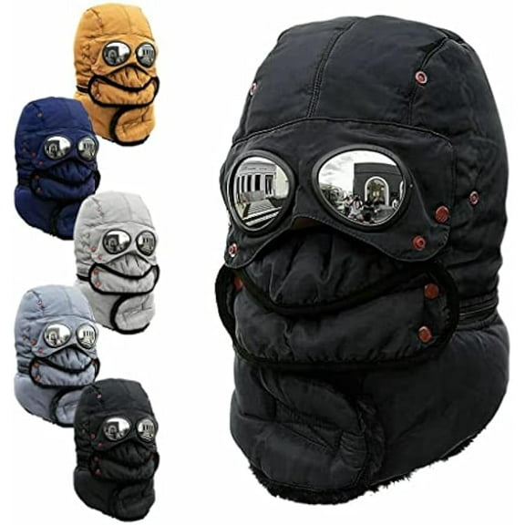 Winter warm hat with goggles, windproof ski mask hat for winter cycling, hunter hat, goggles and face mask, suitable for outdoor sports and skiing.